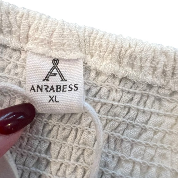 NWT ANRABESS Linen Blend Wide Leg Pants Women M White Crop Smocked Waist Flowy - Picture 9 of 16